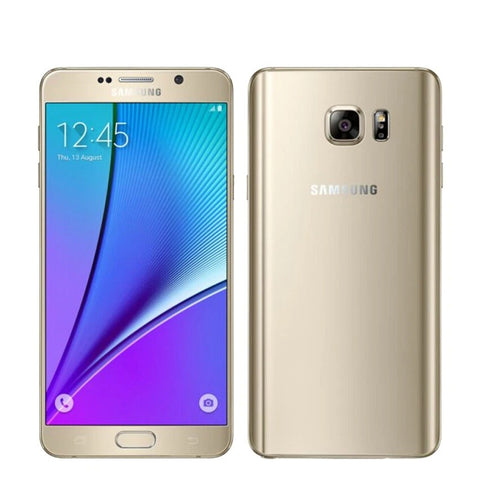 Samsung Galaxy Note 5 32GB in Gold, front and back