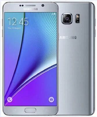 Samsung Galaxy Note 5 32GB in Silver Titanium, front and back