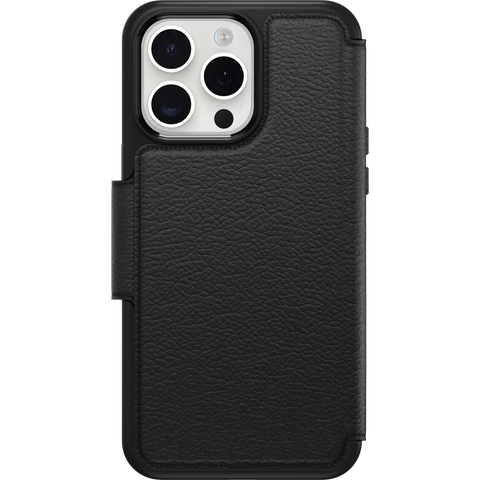 OtterBox Strada Series iPhone 15 Pro Max Leather Folio Case, Shadow Black