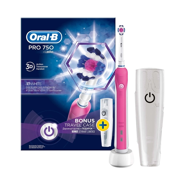 Oral B Pro 750 Electric Toothbrush Pink with Travel Case